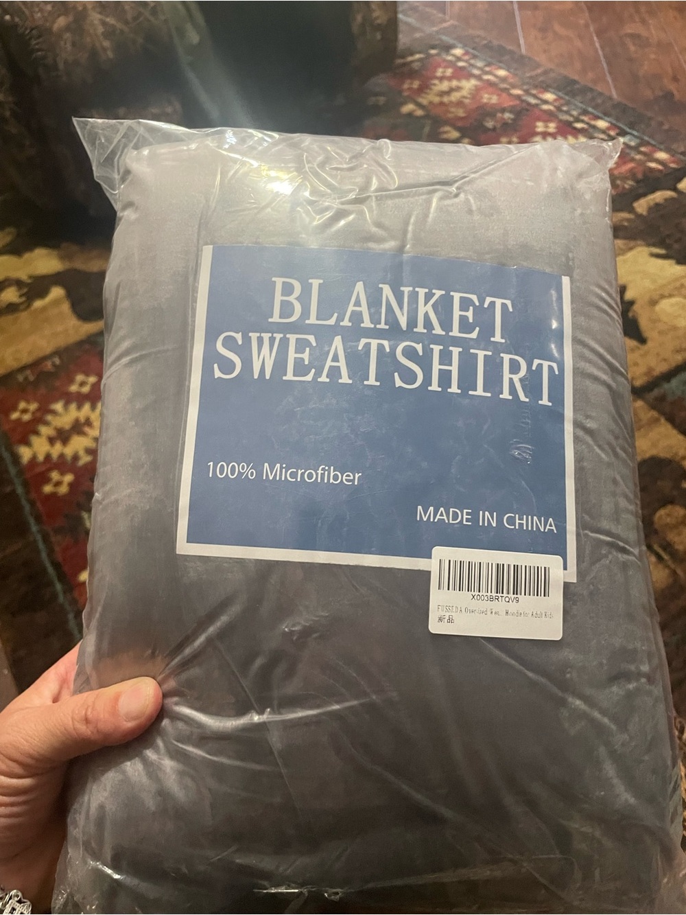 Blanket Sweatshirt - Gray Microfiber Cozy Throw